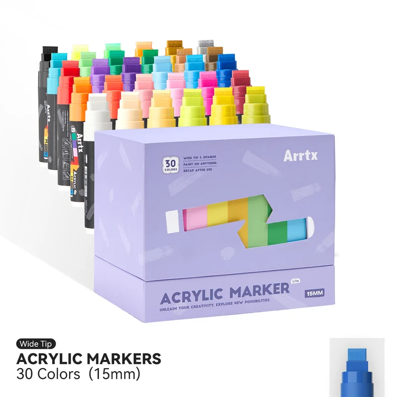 Arrtx 30 Colors Acrylic Markers Jumbo 15mm Tip Paint Markers