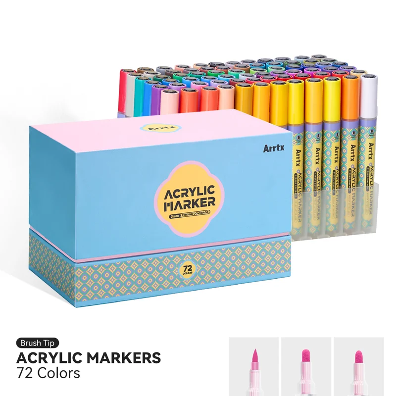 Arrtx 72 Colors Acrylic Paint Markers 3mm Medium Tip with 34 replacement Tips