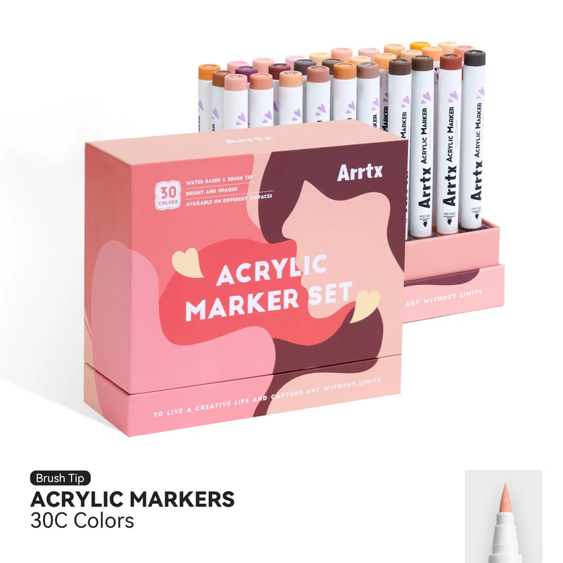 Arrtx 30C Colors Acrylic Markers Skin Tone Paint Pens Brush Tip