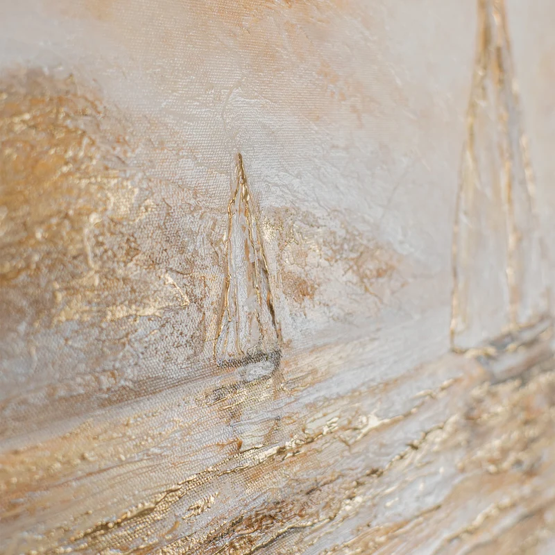 „Goldene Segel" – Maritimes Landschaftsgemälde handgemalt mit Rahmen, 50x70 cm