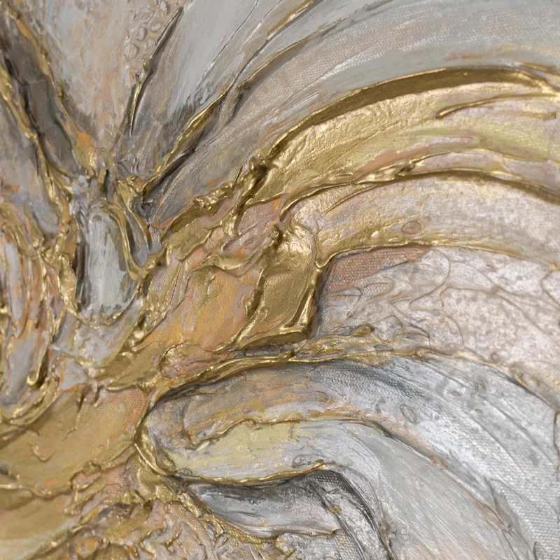 „Goldene Spirale" – Organisches Acrylgemälde handgemalt mit Rahmen, 50x70 cm Hochformat
