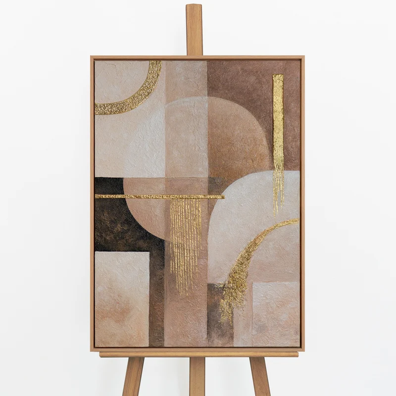 „Geometrische Harmonie" – Art Déco Gemälde handgemalt mit Rahmen, 50x70 cm Hochformat