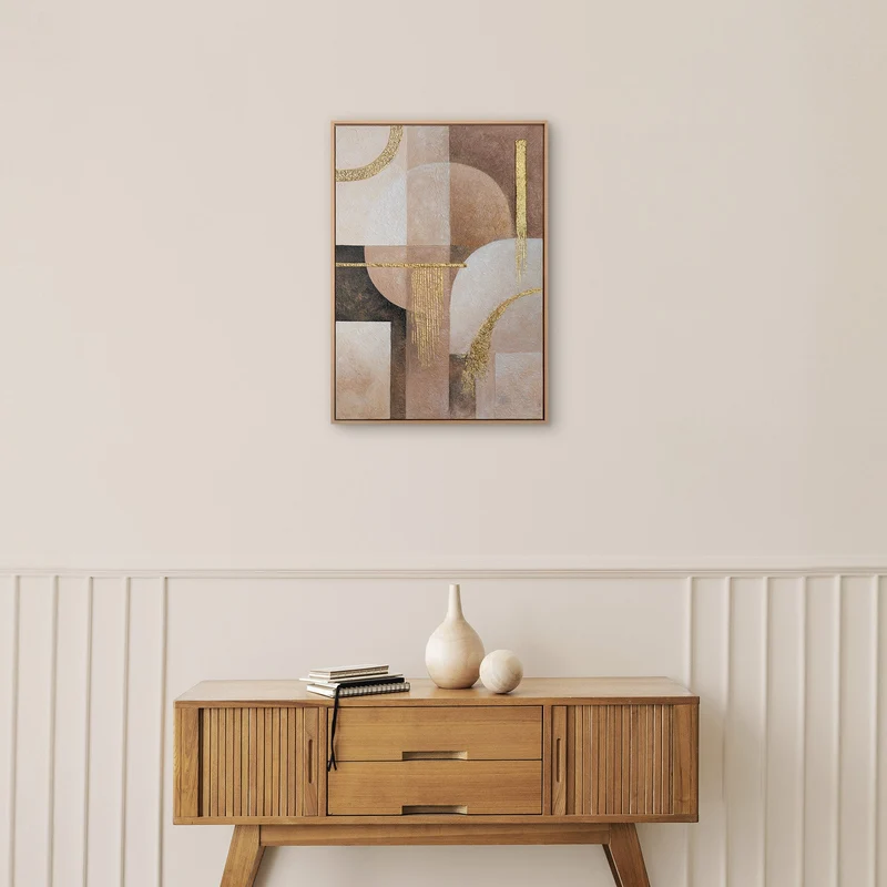 „Geometrische Harmonie" – Art Déco Gemälde handgemalt mit Rahmen, 50x70 cm Hochformat