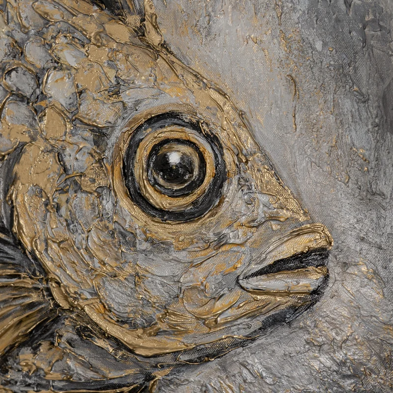 „Goldener Fisch" – Maritimes Tiergemälde handgemalt mit Rahmen, 50x70 cm
