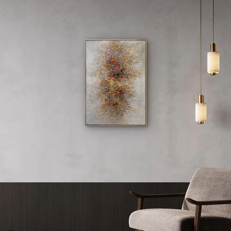 „Goldene Explosion" – Abstraktes Energiebild handgemalt mit Rahmen, 50x70 cm