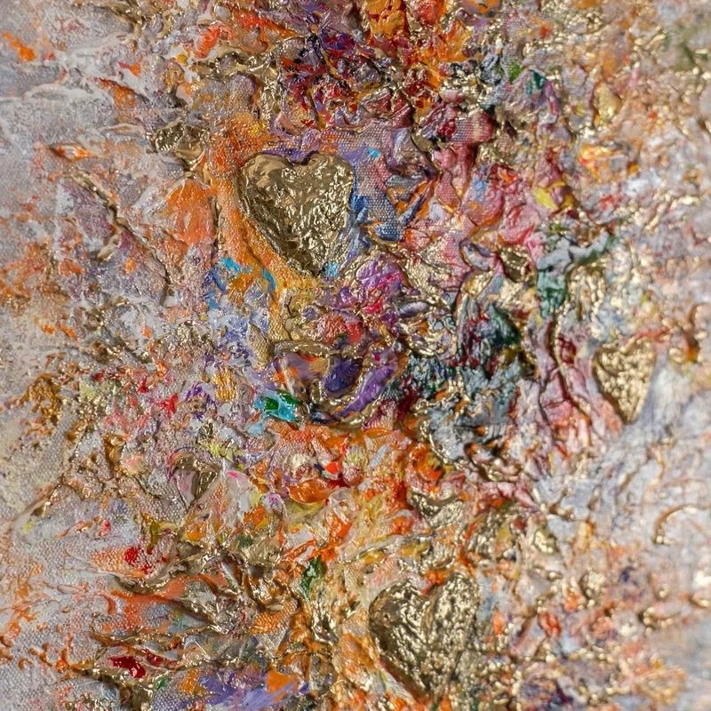 „Goldene Explosion" – Abstraktes Energiebild handgemalt mit Rahmen, 50x70 cm