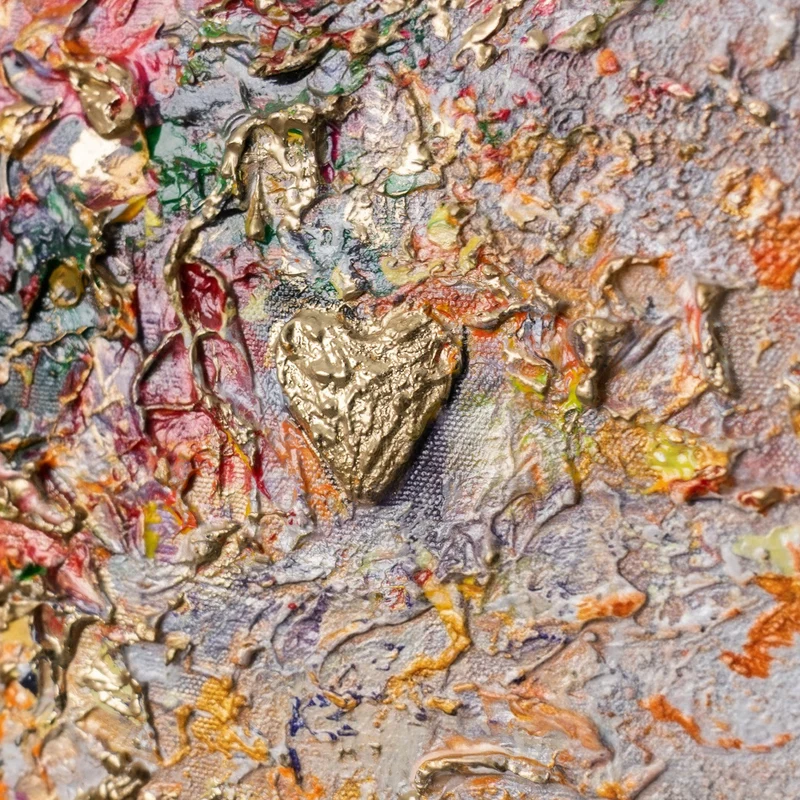 „Goldene Explosion" – Abstraktes Energiebild handgemalt mit Rahmen, 50x70 cm