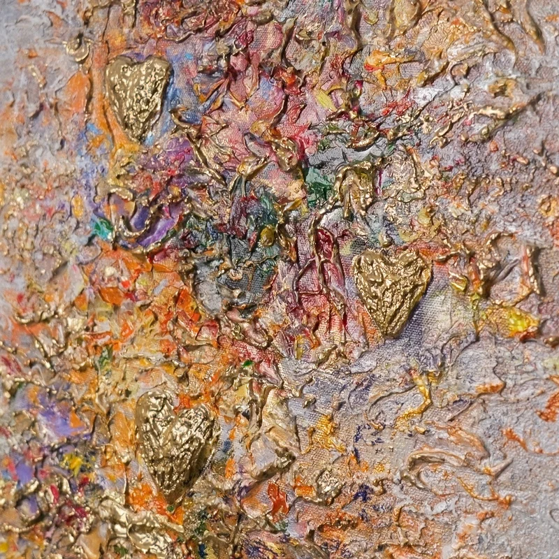 „Goldene Explosion" – Abstraktes Energiebild handgemalt mit Rahmen, 50x70 cm