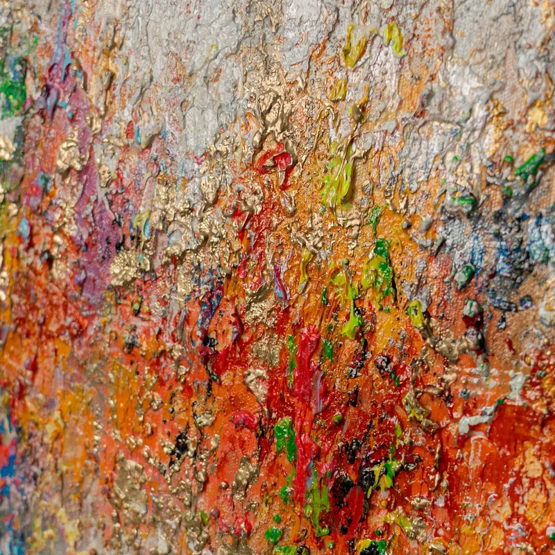 „Farbiges Spektrum" – Buntes Querformat Gemälde handgemalt mit Rahmen, 50x70 cm