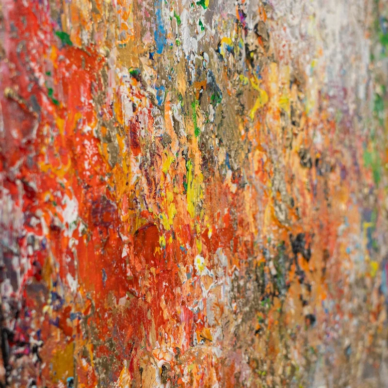 „Farbiges Spektrum" – Buntes Querformat Gemälde handgemalt mit Rahmen, 50x70 cm