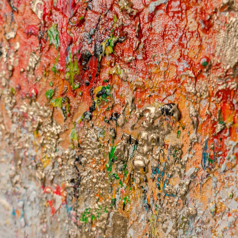 „Farbiges Spektrum" – Buntes Querformat Gemälde handgemalt mit Rahmen, 50x70 cm