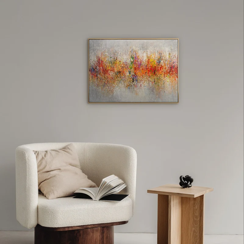 „Farbiges Spektrum" – Buntes Querformat Gemälde handgemalt mit Rahmen, 50x70 cm