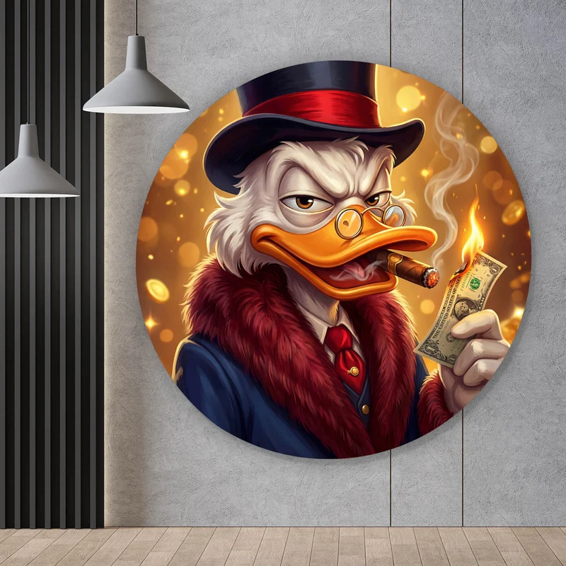 Aluminiumbild gebürstet Erfolgreicher Mc Duck mit Zigarre Kreis