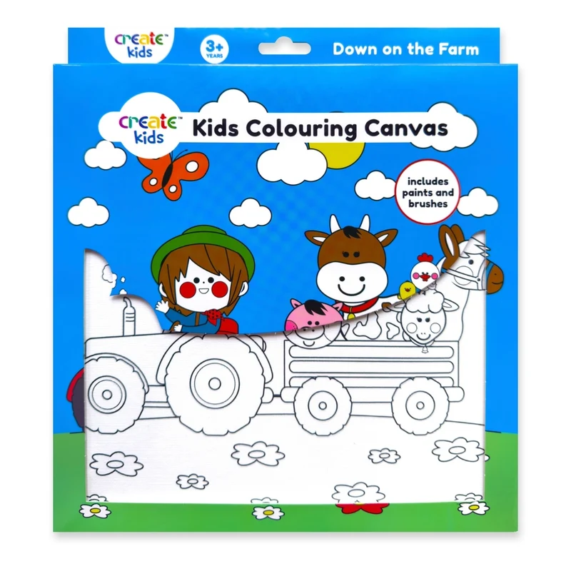Create - Colouring & Painting Canvas Kit - Down on The Farm