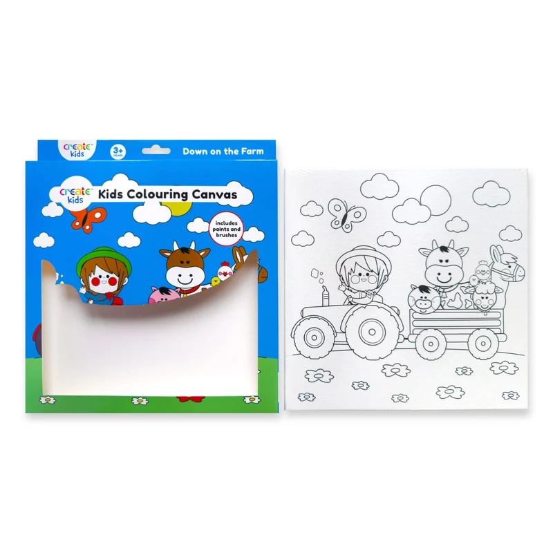 Create - Colouring & Painting Canvas Kit - Down on The Farm