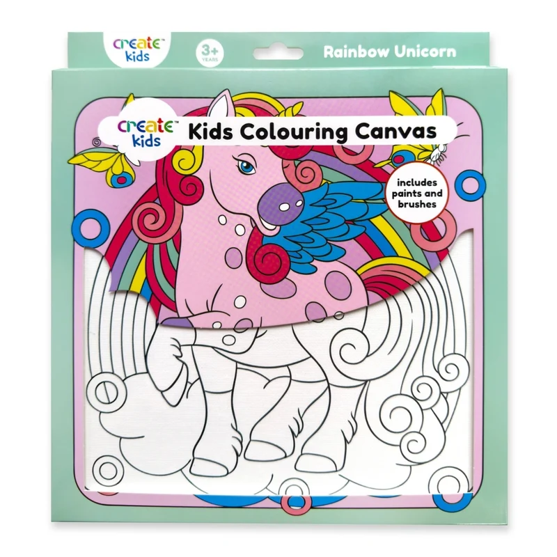 Create - Colouring & Painting Canvas Kit - Rainbow Unicorn