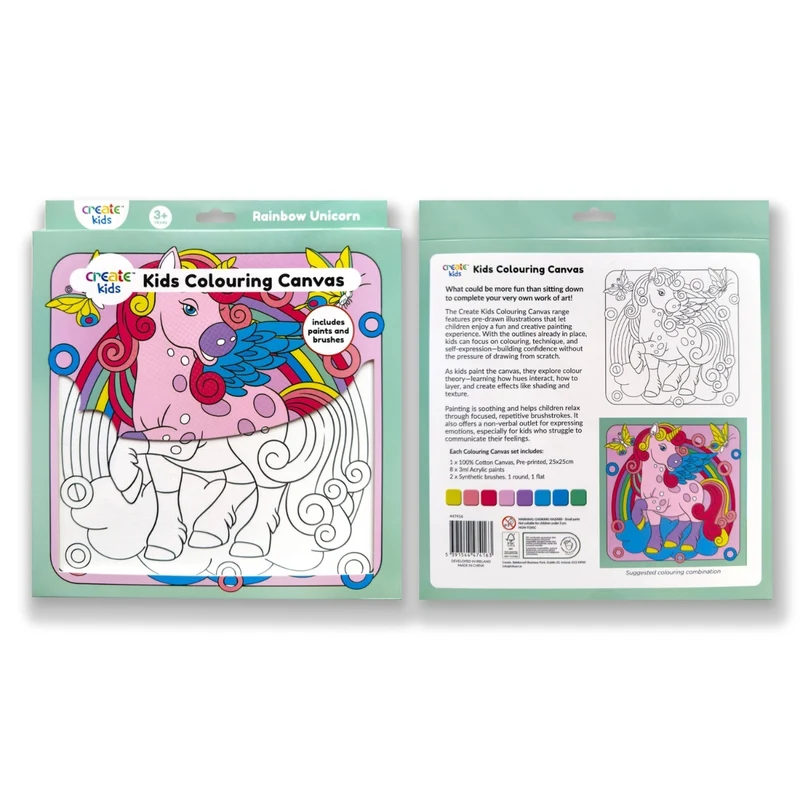 Create - Colouring & Painting Canvas Kit - Rainbow Unicorn
