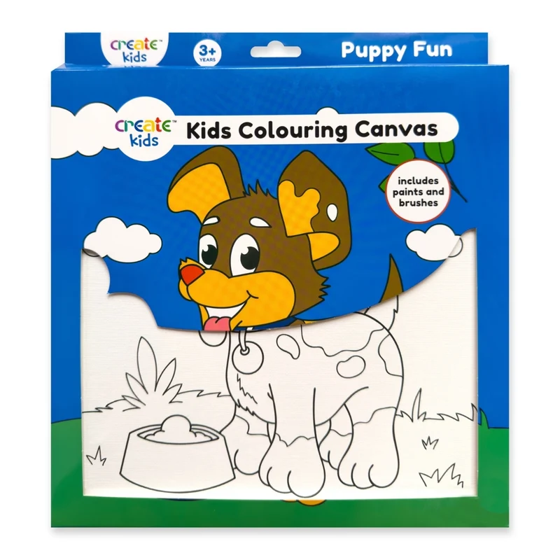 Create - Colouring & Painting Canvas Kit - Puppy Fun