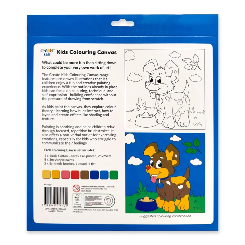 Create - Colouring & Painting Canvas Kit - Puppy Fun