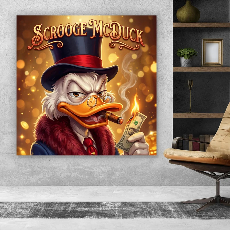 Aluminiumbild Erfolgreicher Mc Duck mit Zigarre Quadrat