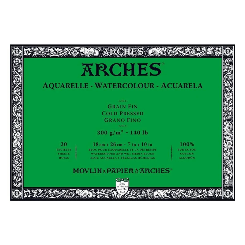 Arches - Watercolour paper - Block - 7" x 10"- 18 x 26 cm - NOT-CP