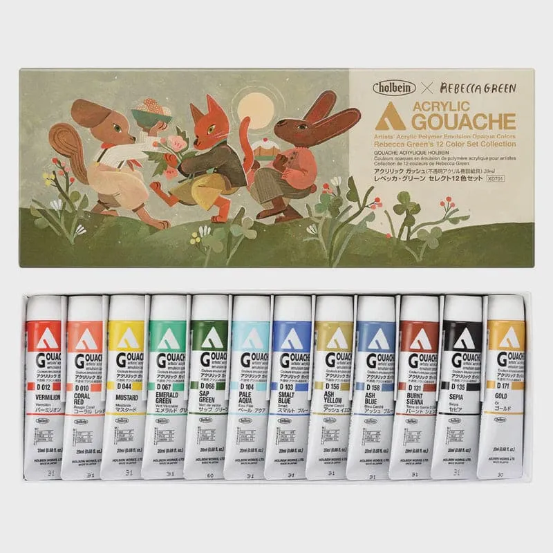 Holbein Acrylic Gouache Set Rebecca Green 12 x 20ml Tubes