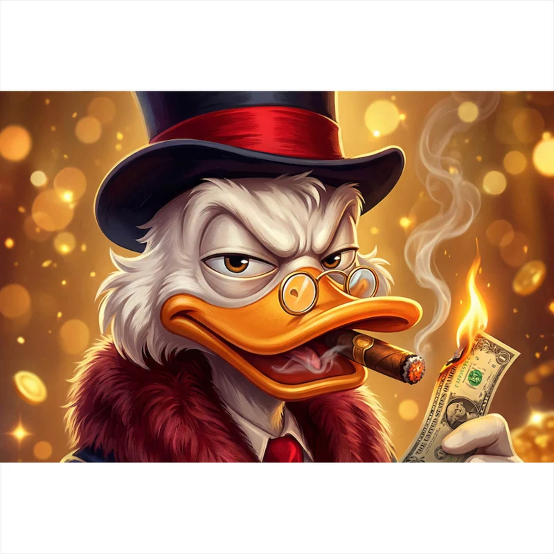 Spannrahmenbild Erfolgreicher Mc Duck mit Zigarre Querformat