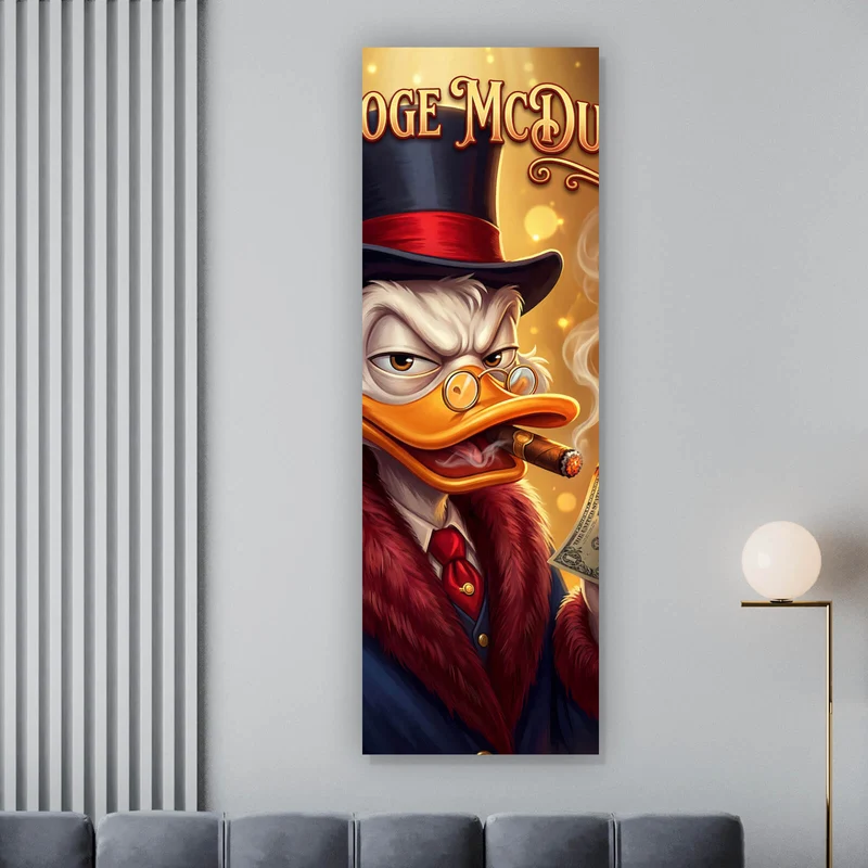 Spannrahmenbild Erfolgreicher Mc Duck mit Zigarre Panorama Hoch