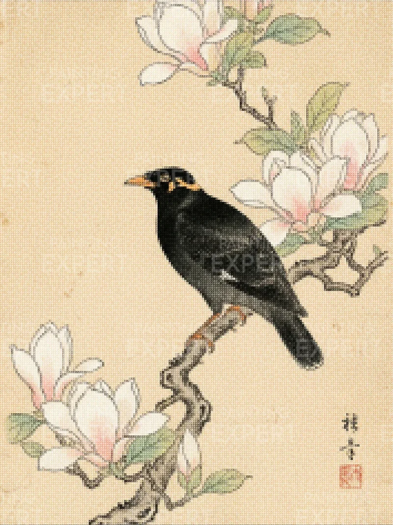 Diamond Painting Amsel bei Magnolie Japan