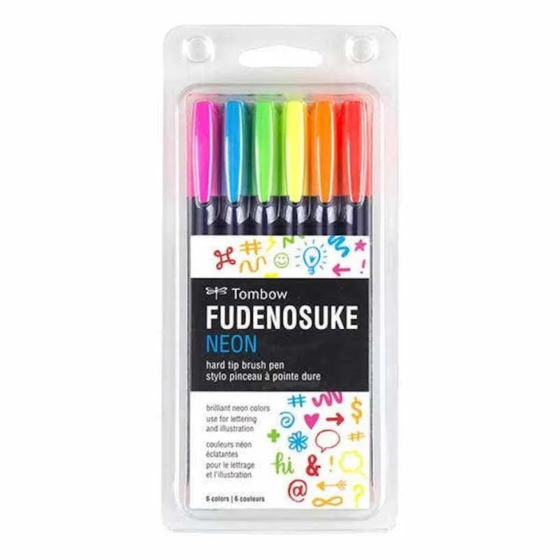 Tombow Fudenosuke Neon Set of 6
