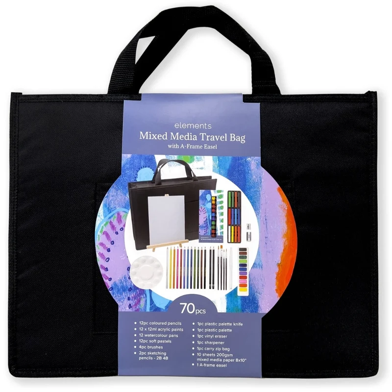 Elements - Mixed Media Travel Bag 100 piece Set with A Frame Table Easel