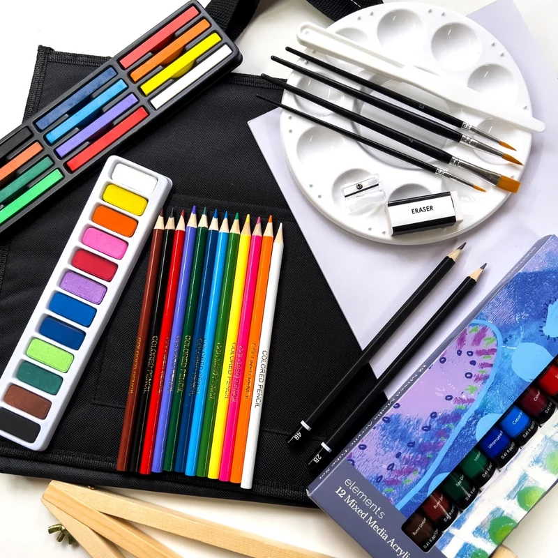 Elements - Mixed Media Travel Bag 100 piece Set with A Frame Table Easel