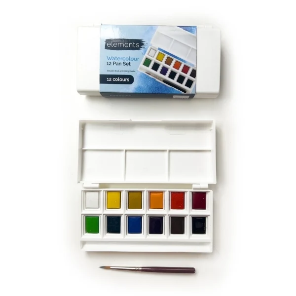 Elements - Watercolour 12x Half Pan Set with Mini Brush