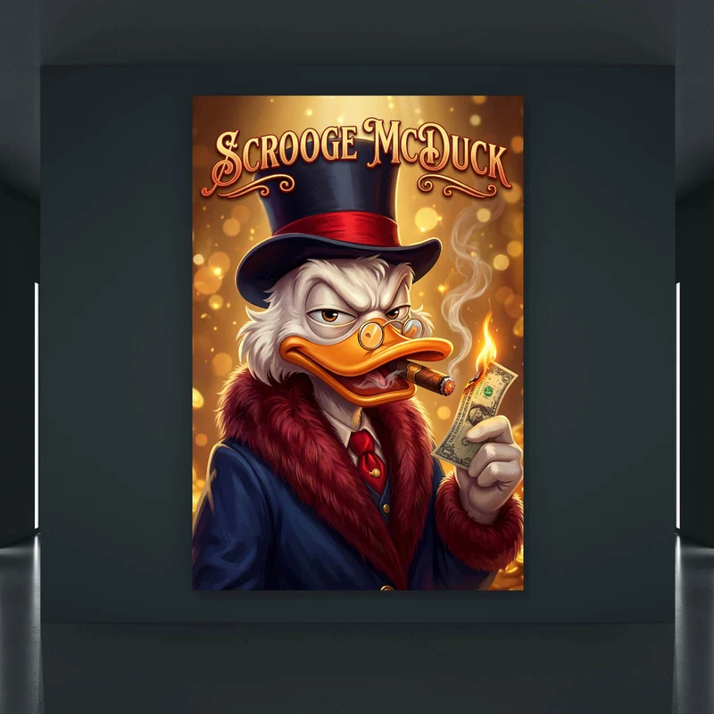 Spannrahmenbild Erfolgreicher Mc Duck mit Zigarre Hochformat