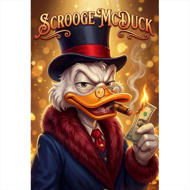 Spannrahmenbild Erfolgreicher Mc Duck mit Zigarre Hochformat