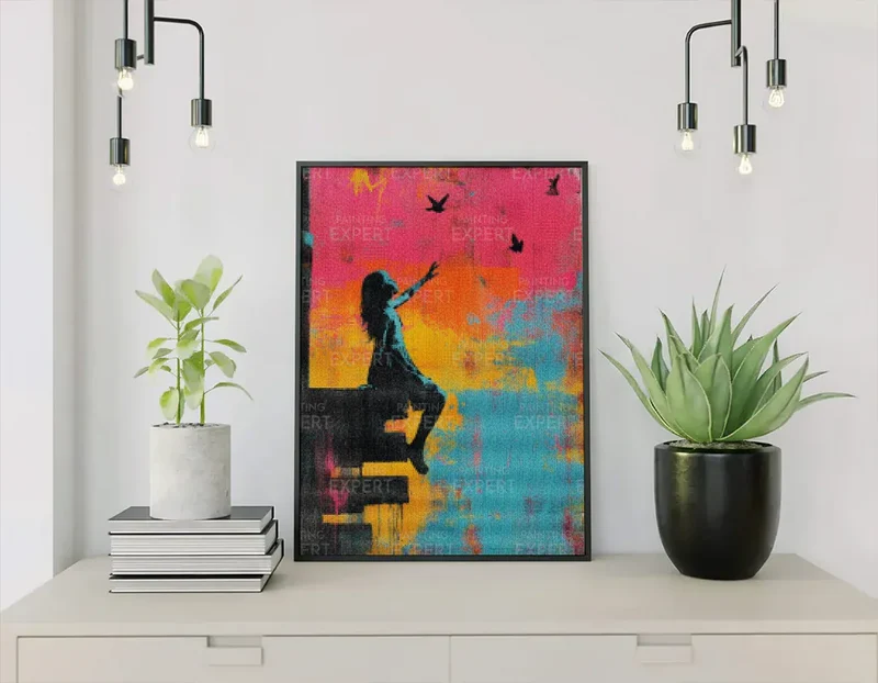 Diamond Painting Banksy farbenfroh – Mädchen mit Vögeln
