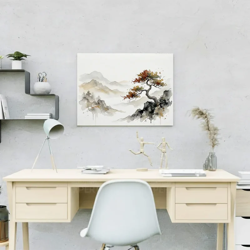 Diamond Painting Einsamer Baum in einer Berglandschaft Japan