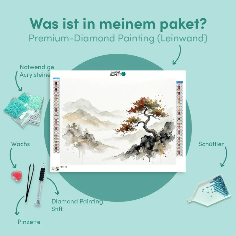 Diamond Painting Einsamer Baum in einer Berglandschaft Japan
