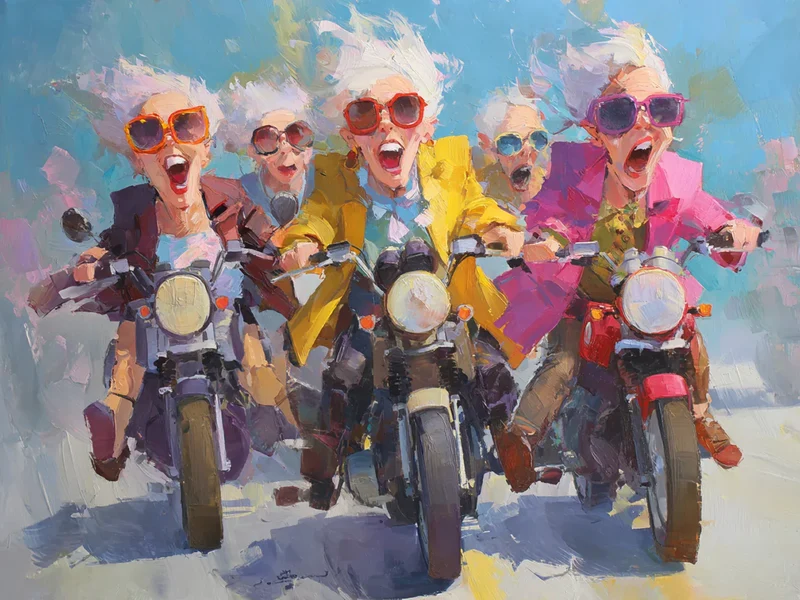 Diamond Painting Gemütliche Damen beim Motorradfahren