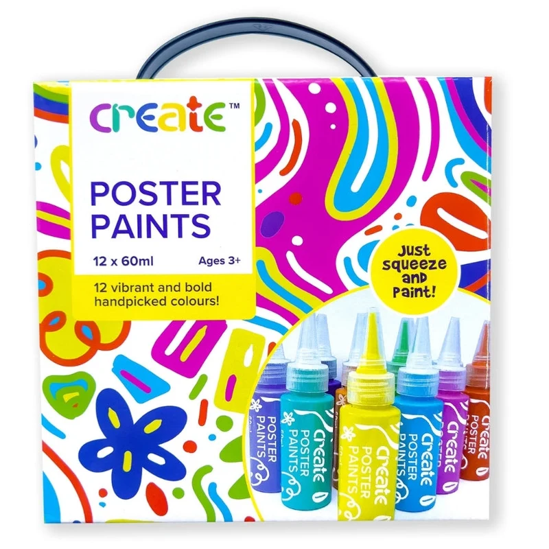 Create - Poster Paint Set - 12 x 60ml - Squeezy Bottle