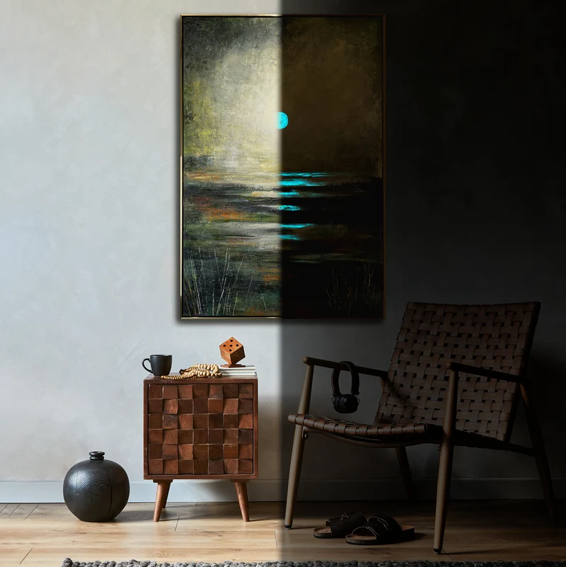 Nachtleuchtende Gemälde Handgemalt mit Rahmen "Echo der Natur"