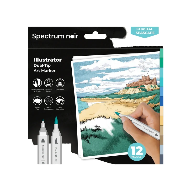 Spectrum Noir - Dual-tip Alcohol Brush Markers - Illustrator (12PC) - Seascape