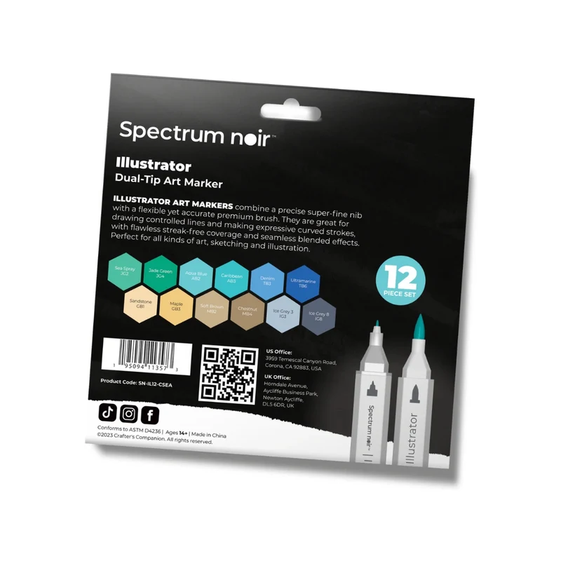 Spectrum Noir - Dual-tip Alcohol Brush Markers - Illustrator (12PC) - Seascape