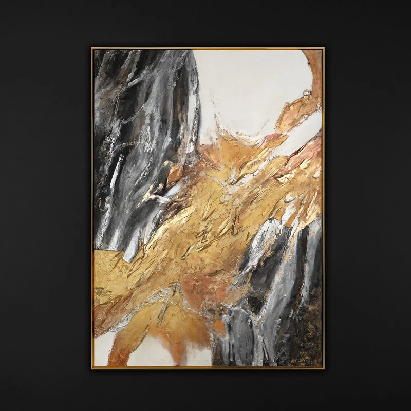 Wandbilder Wohnzimmer Modern Acryl Malerei mit Rahmen - Goldene Symphonie
