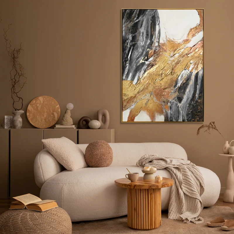 Wandbilder Wohnzimmer Modern Acryl Malerei mit Rahmen - Goldene Symphonie