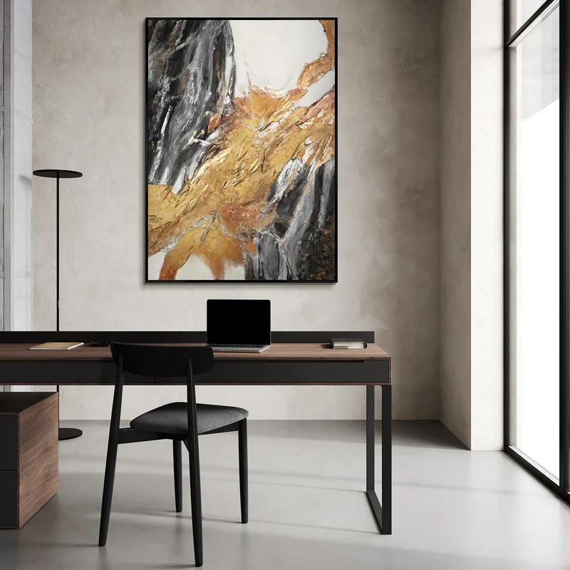 Wandbilder Wohnzimmer Modern Acryl Malerei mit Rahmen - Goldene Symphonie