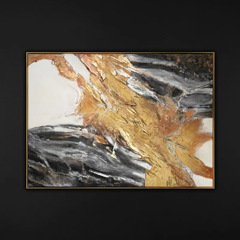Wandbilder Wohnzimmer Modern Acryl Malerei mit Rahmen - Goldene Symphonie