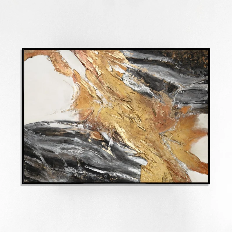 Wandbilder Wohnzimmer Modern Acryl Malerei mit Rahmen - Goldene Symphonie