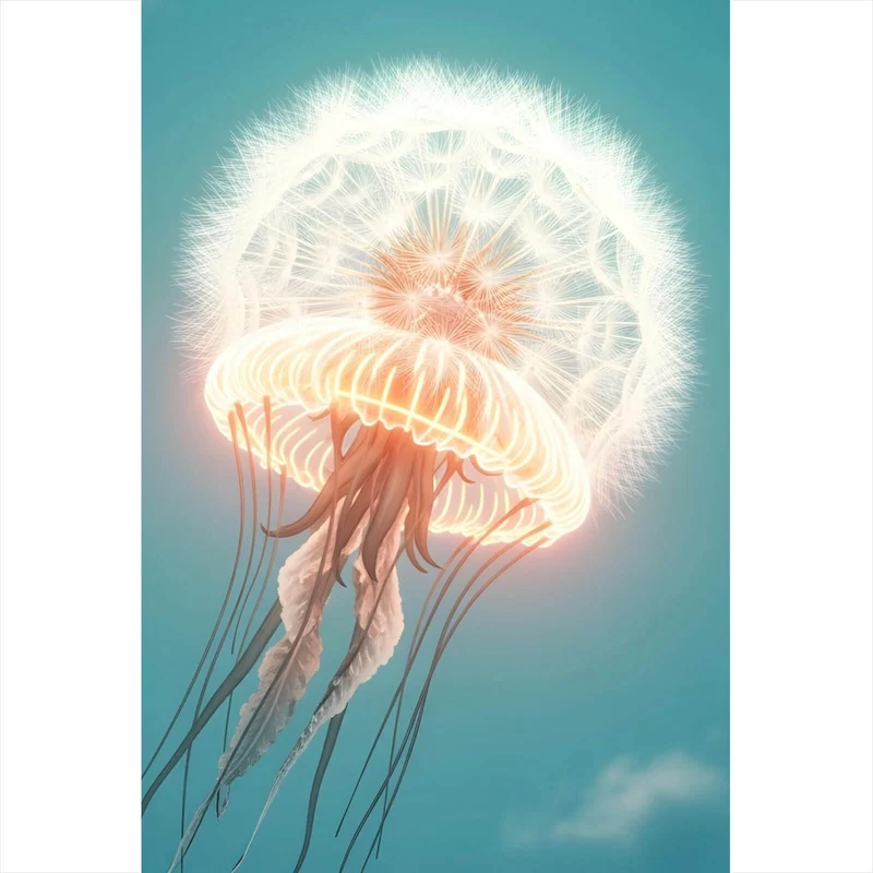 Poster Futuristische leuchtende Qualle im Wasser Hochformat