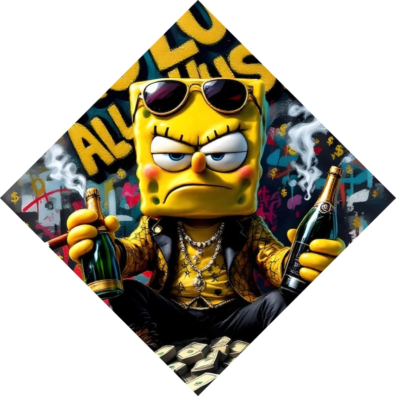 Poster Figur mit Geld und Flaschen No Luck all Hustle Raute